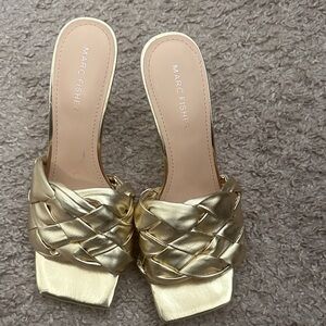 Marc Fisher Gold Braided Mules